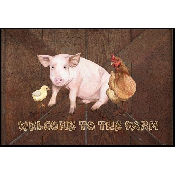 Carolines Treasures Carolines Treasures SB3083MAT Welcome to the Farm with the pig and chicken Indoor or Outdoor Mat SB3083MAT - main